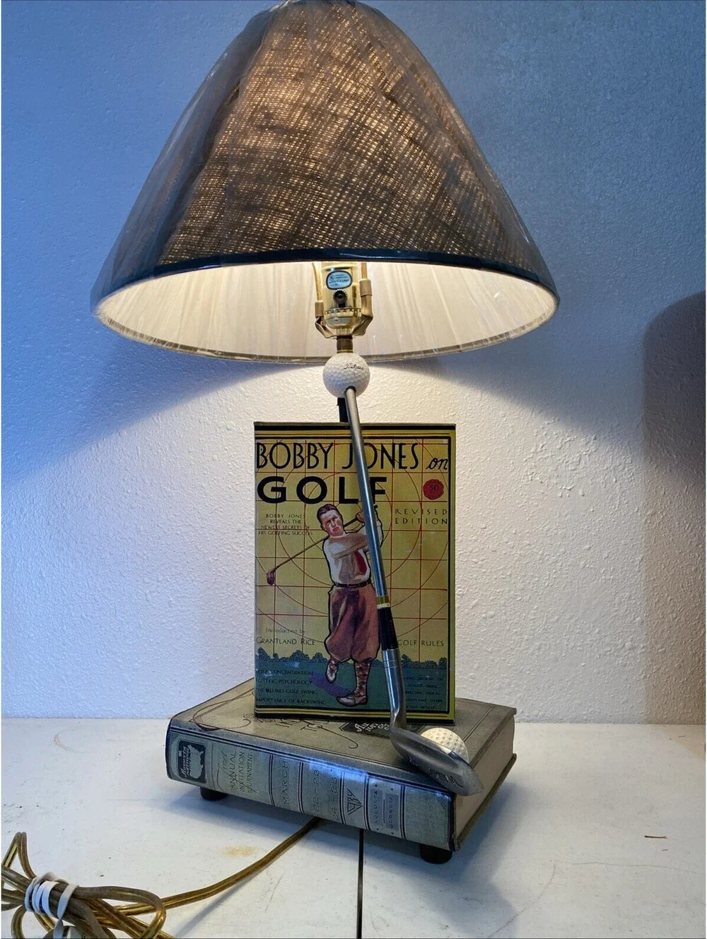 Vintage Bobby Jones Golf Lamp Plastic Still On Lampshade West Palm Beach Rare !!